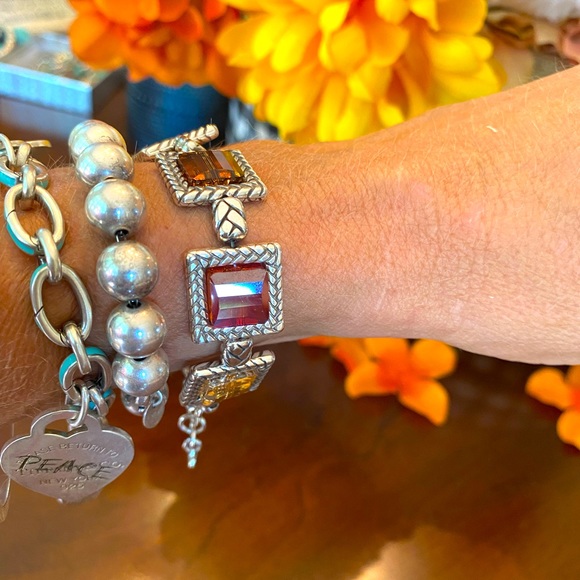 Brighton TAILOR multicolor German Glass Bracelet Earrings RARE Red Purple Blue - Picture 11 of 16